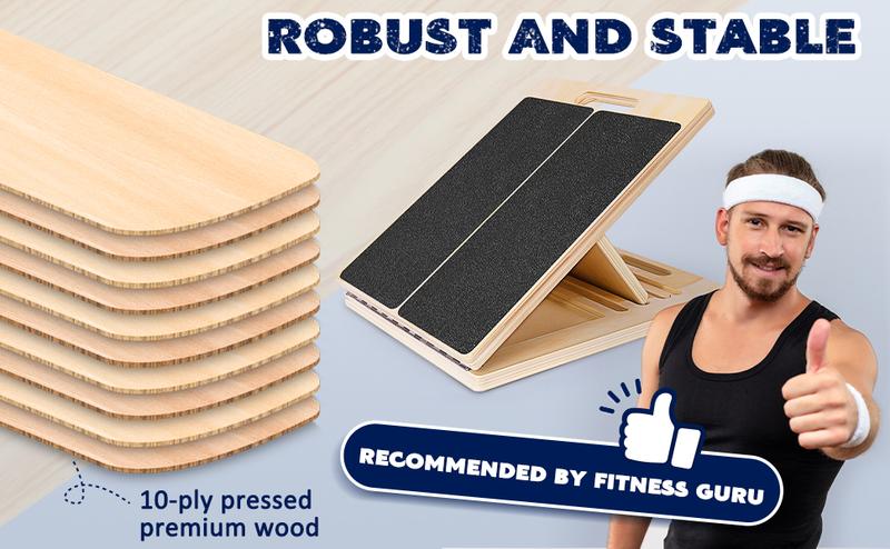 Product Introduction of Portable Wooden Slant Board for Calf Stretching Squats Calf Stretcher Physical Therapy Equipment Adjustable Incline Board for Knees Ankle Heel Feet Leg,springtok 1