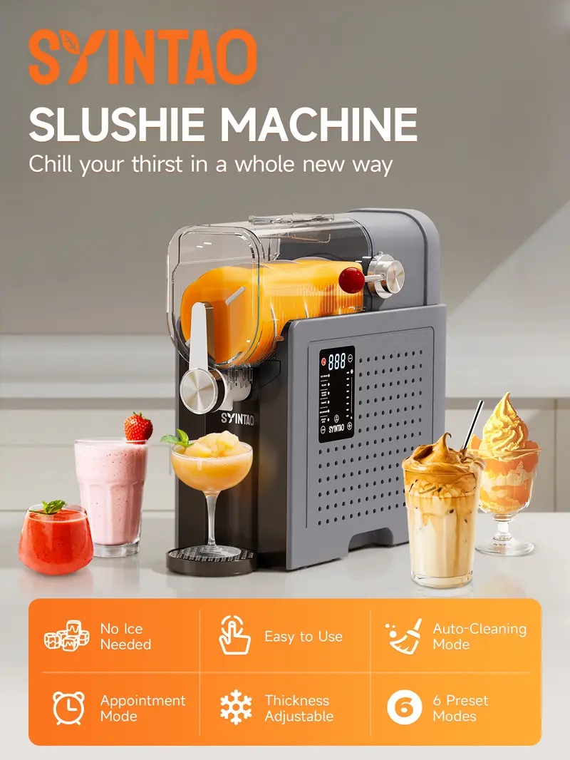Product Introduction of Slushie Machine, Soft Serve Ice Cream Machine, Adjustable Delay Start & Ice Retention Slushy Machine with 6 Preset Programs,Frozen Drink Maker for slush, Margaritas, Smoothie, FrappƩs, Milkshakes, and More, Auto-CleaningAdjustable,Delay,Slushie,lce, 0