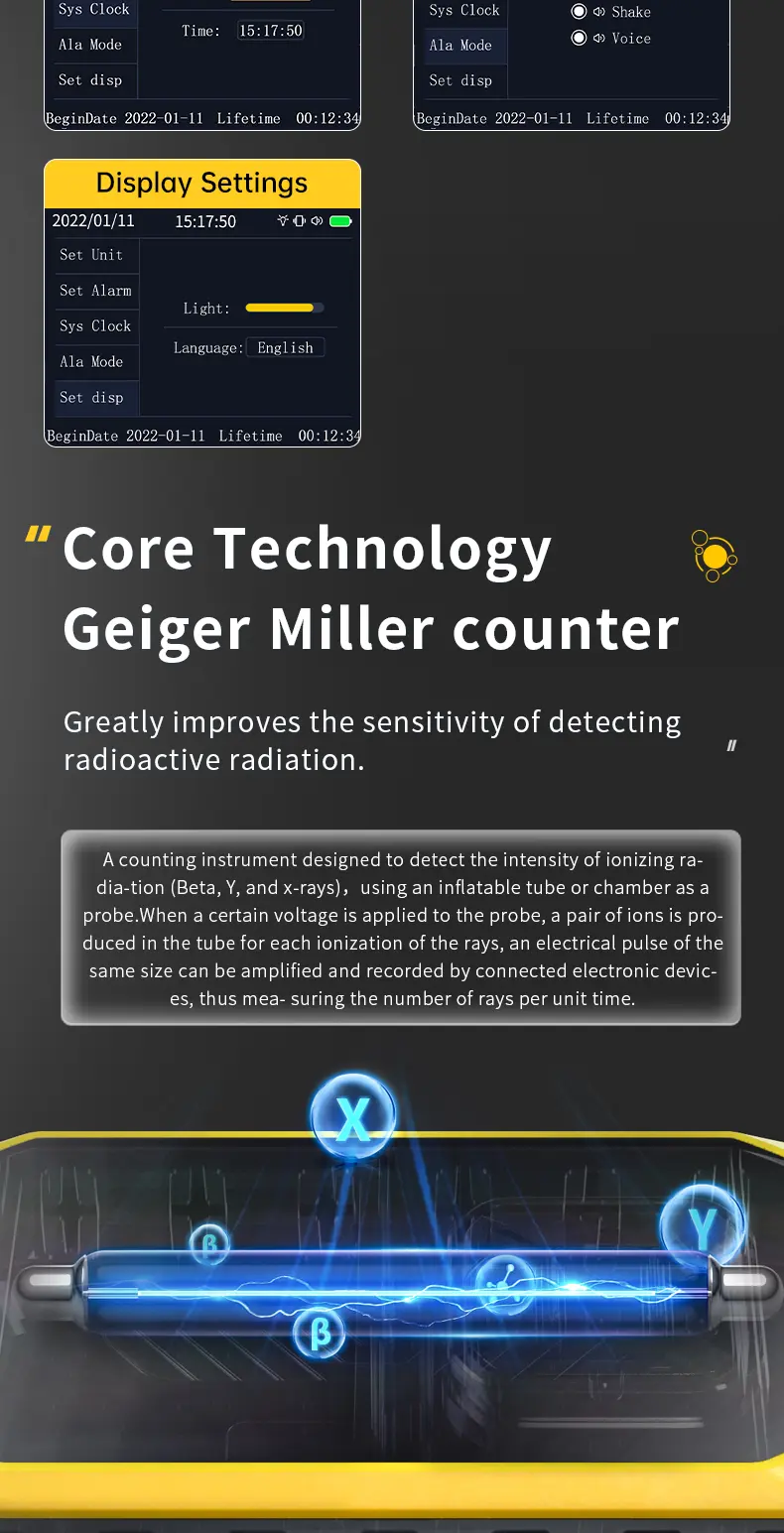 Product Introduction of FNIRSI GC-01 Geiger Counter Nuclear Radiation Detector Personal Dosimeter X-ray γ-ray β-ray Radioactivity Tester Marble Detector 11