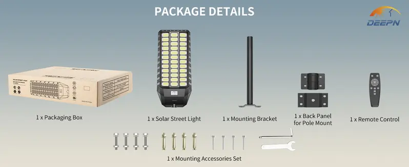 Product Introduction of DEEPN 9000W IP67 Super Bright Solar Street Light , 650000 Lumens Waterproof Outdoor Yard Lights, Dusk to Dawn with Motion Sensor & Remote Control, dealsforyoudays 10