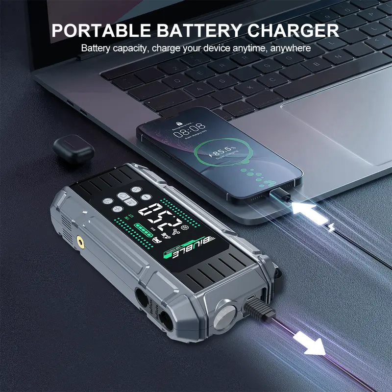 Product Introduction of [FathersDayGift] 10000A (All Gas, 12L Diesel) Portable Car Jump Starter with Air Compressor, Blower All-in-One, Fast Charging 65W Laptop Power Bank with 150PSI Tire Inflator,  Car Battery Jump Starter Multi-Function 9