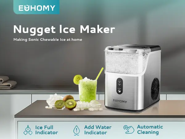 Product Introduction of EUHOMY Nugget Ice Makers Countertop, Pebble Ice Maker Machine with 35lbs/24H&33lbs/24H Soft Ice, Self-Cleaning Sonic Ice Maker with Ice Scoop&Basket, Utensils, Pellet Ice Maker for Home/Kitchen/Office 0