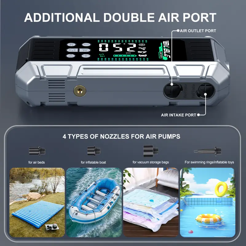 Product Introduction of [FathersDayGift] 10000A (All Gas, 12L Diesel) Portable Car Jump Starter with Air Compressor, Blower All-in-One, Fast Charging 65W Laptop Power Bank with 150PSI Tire Inflator,  Car Battery Jump Starter Multi-Function 6
