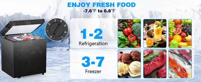 Product Introduction of COWSAR 1.8 Cu.Ft Chest Freezer with Removable Basket and Bottom Defrost Water Drain Freestanding Top Open Door, Deep Freezer, Icebox, Cold Storage, Food Preservation, Mini Freezer with Adjustable 7 Thermostat for Home/Apartment, Black 2