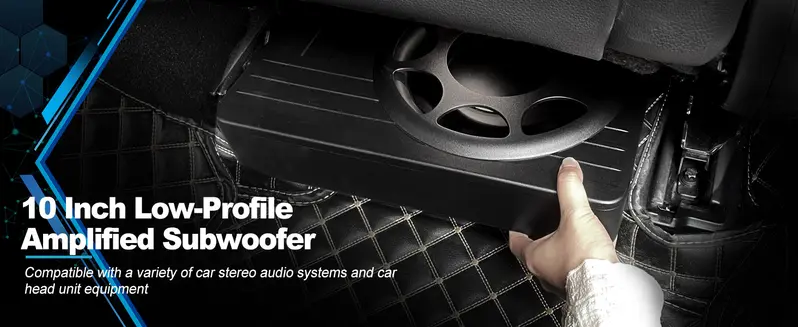 Product Introduction of 10 Inch 800W Car Subwoofer,Slim Under Seat Car Subwoofer Powered, High/Low Level Input, Car/Truck Car Audio Subwoofer Sub Built in Amplifier 16