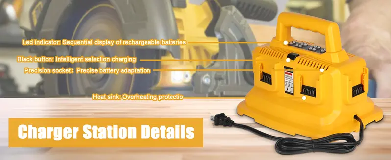 Product Introduction of JYJZPB Replacement for DeWalt 20V MAX Battery Charger, 6-Ports Multi Charger Station Compatible with DeWalt 20V/60V FlexVolt Lithium Batteries DCB207 DCB206 DCB205 DCB204 DCB203 DCB201 DCB606 DCB609 DCB612 Dcb104 Power Tool 3