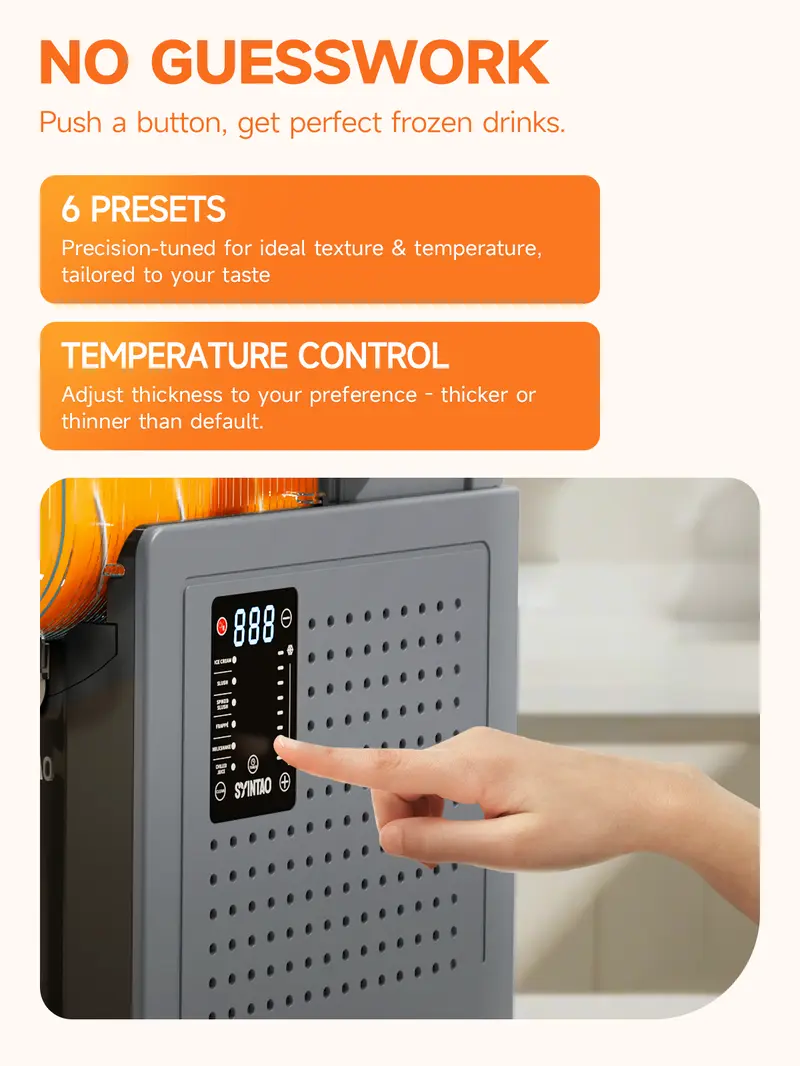 Product Introduction of Slushie Machine, Soft Serve Ice Cream Machine, Adjustable Delay Start & Ice Retention Slushy Machine with 6 Preset Programs,Frozen Drink Maker for slush, Margaritas, Smoothie, FrappƩs, Milkshakes, and More, Auto-CleaningAdjustable,Delay,Slushie,lce, 7