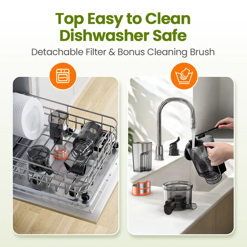 Product Introduction of Large Caliber Cold Press Juicer, Detachable Bidirectional Filter Masticating Juicer Machines with Juice Cup, 65RPM, Dishwasher Safe, Grey 19