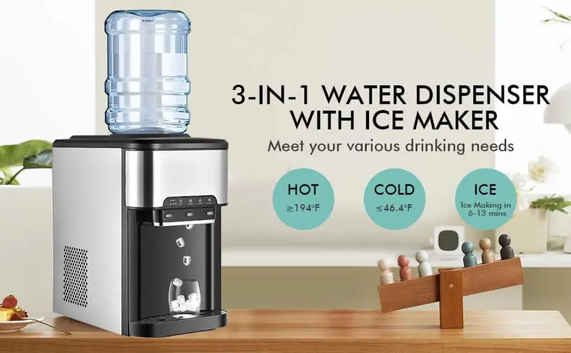 Product Introduction of COSTWAY Countertop Water Cooler Dispenser with Ice Maker, 3 in 1 Top-Loading Hot & Cold Water Dispenser 5 Gallon, 48 LBS Daily-Ice, Portable Ice Cube Makers Machine for Home Kitchen Office Bar 0
