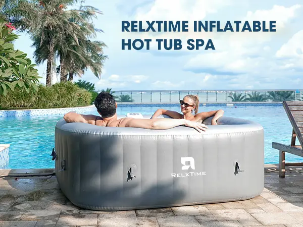 Product Introduction of 4 to 6 Person Inflatable Hot Tub,Inflatable Square Spa Portable Outdoor Hottub,130 Soothing Bubble Air Jets,Insulation Cover(Energy-Saving) FathersDayGift Water Safety 0