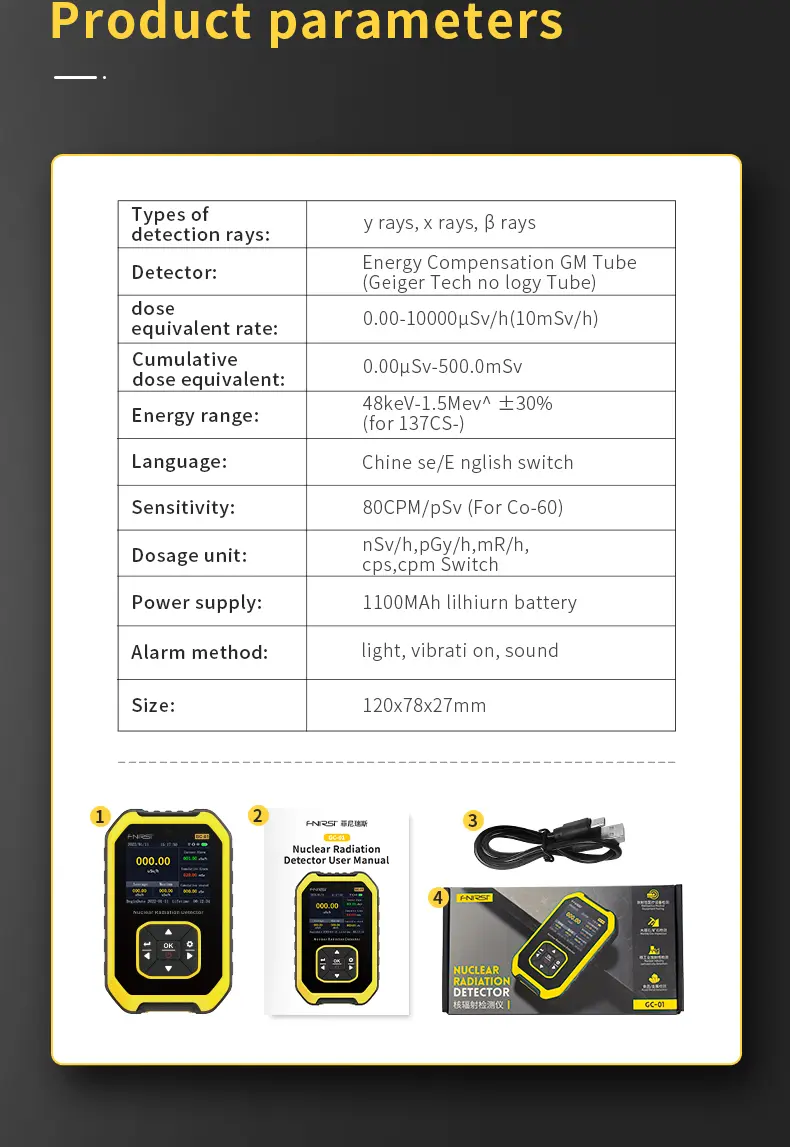 Product Introduction of FNIRSI GC-01 Geiger Counter Nuclear Radiation Detector Personal Dosimeter X-ray γ-ray β-ray Radioactivity Tester Marble Detector 17