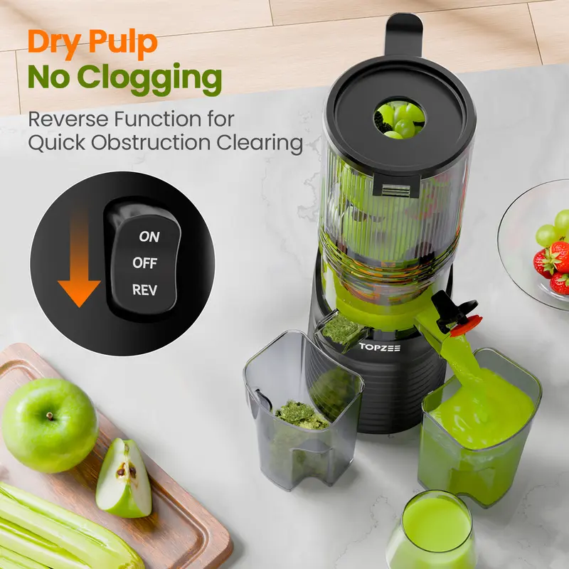 Product Introduction of Large Caliber Cold Press Juicer, Detachable Bidirectional Filter Masticating Juicer Machines with Juice Cup, 65RPM, Dishwasher Safe, Grey 16