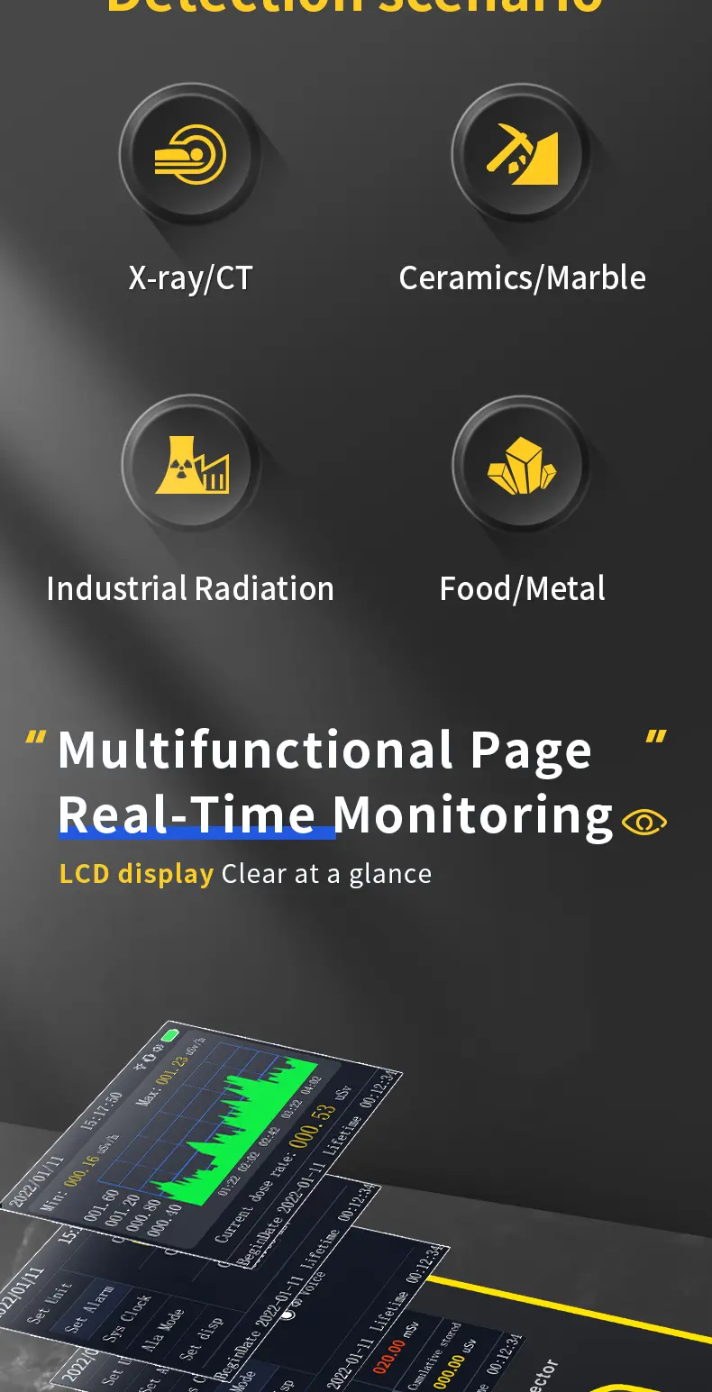 Product Introduction of FNIRSI GC-01 Geiger Counter Nuclear Radiation Detector Personal Dosimeter X-ray γ-ray β-ray Radioactivity Tester Marble Detector 9