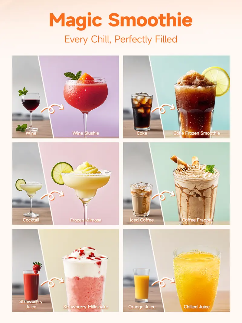 Product Introduction of Slushie Machine, Soft Serve Ice Cream Machine, Adjustable Delay Start & Ice Retention Slushy Machine with 6 Preset Programs,Frozen Drink Maker for slush, Margaritas, Smoothie, FrappƩs, Milkshakes, and More, Auto-CleaningAdjustable,Delay,Slushie,lce, 2