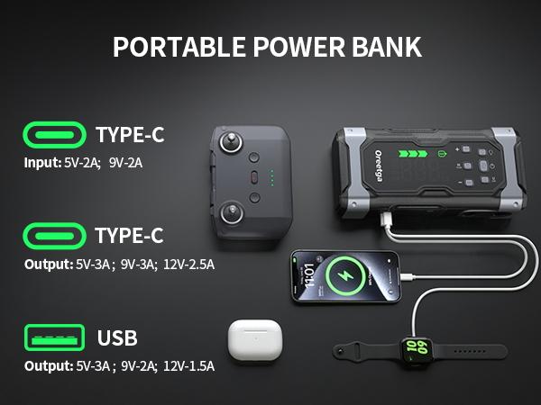 Product Introduction of 8000A Car Battery Jump Starter with Air Inflator/Deflator Compressor, 7 in 1 Portable Jumper Box Power Pack (12L Gas/10.0L Diesel) Combo Cordless Air Pump for Tire Inflator & Large LCD Screen Portable Car 2