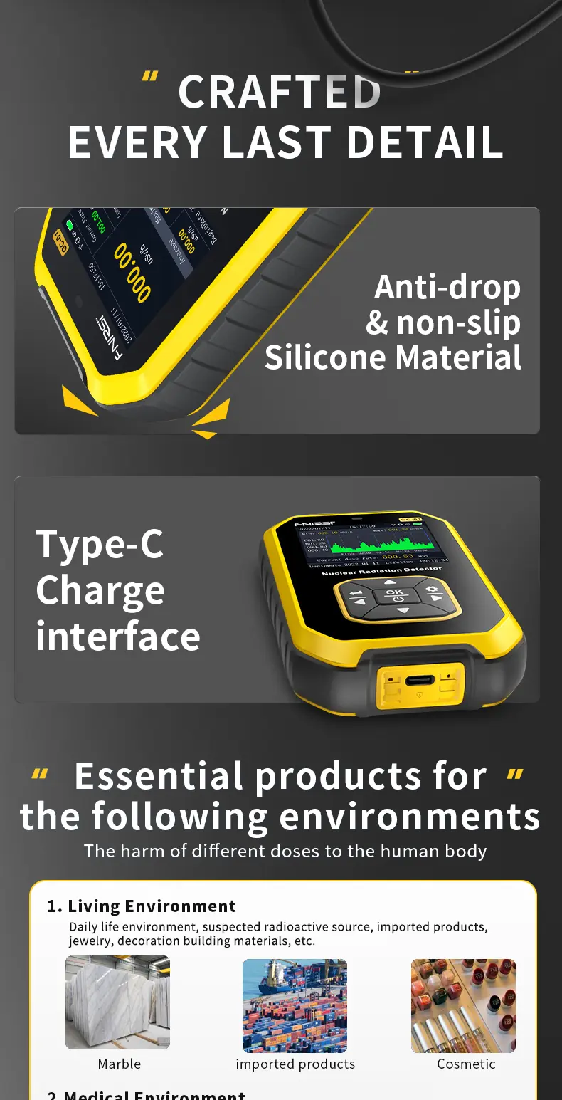 Product Introduction of FNIRSI GC-01 Geiger Counter Nuclear Radiation Detector Personal Dosimeter X-ray γ-ray β-ray Radioactivity Tester Marble Detector 15