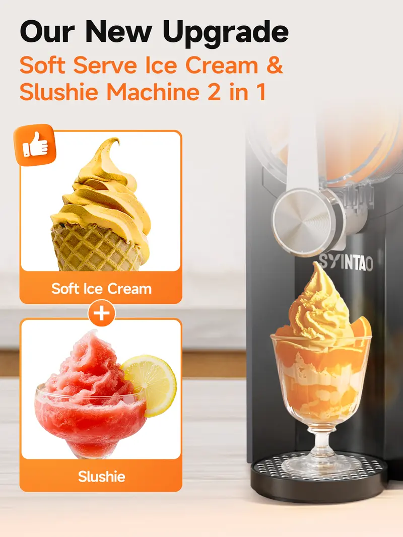 Product Introduction of Slushie Machine, Soft Serve Ice Cream Machine, Adjustable Delay Start & Ice Retention Slushy Machine with 6 Preset Programs,Frozen Drink Maker for slush, Margaritas, Smoothie, FrappƩs, Milkshakes, and More, Auto-CleaningAdjustable,Delay,Slushie,lce, 1
