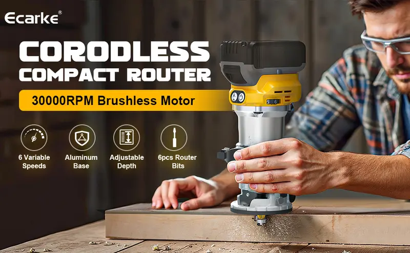 Product Introduction of 800W Cordless Compact Router for DeWalt 20V Battery, Battery NOT Included, 6 Variable Speeds Router Tool for Woodworking, 30,000 RPM Fixed Base Wood Router with Trim Router Bits, Edge & Roller Guide, Dust Hood FathersDayGift 3