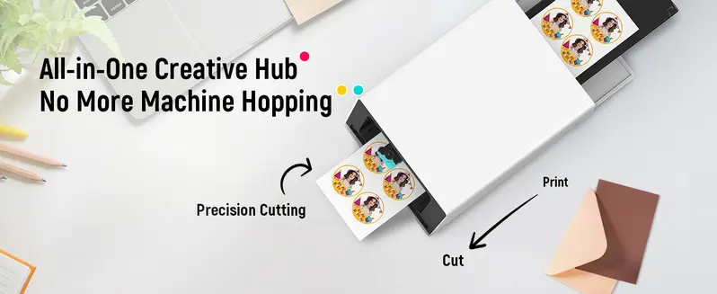 Product Introduction of Liene PixCut S1 Photo Sticker Printer & Cutting Machine - All-in-One Sticker Maker Machine for DIY Crafts, Custom Labels & Gifts, Thermal Dye-Sublimation, 300 DPI Prints, Precise AI Auto-Cutting, Bluetooth wireless printing 1