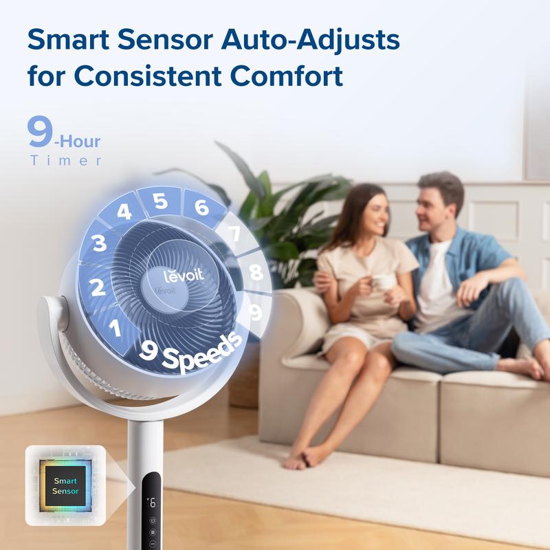 Product Introduction of LEVOIT Corebreeze R432 Standing Oscillating Fan for Home, Summer Circulator with Remote, 82ft, 20dB, 908CFM, DC Motor, 9 Speeds, Sensor, Timer, Pedestal & Tabletop mode 15