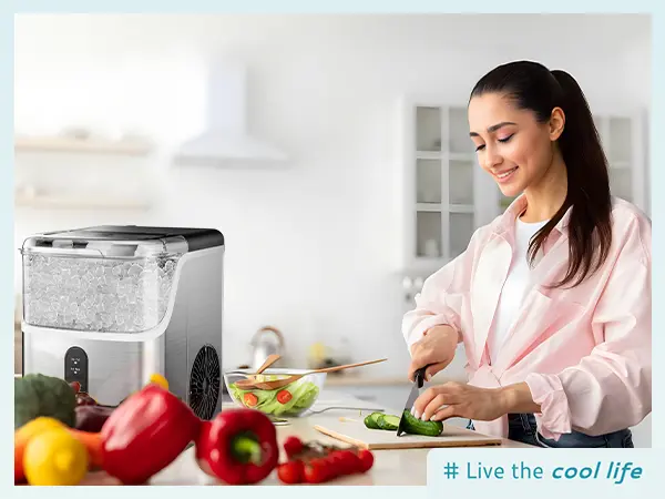 Product Introduction of EUHOMY Nugget Ice Makers Countertop, Pebble Ice Maker Machine with 35lbs/24H&33lbs/24H Soft Ice, Self-Cleaning Sonic Ice Maker with Ice Scoop&Basket, Utensils, Pellet Ice Maker for Home/Kitchen/Office 6