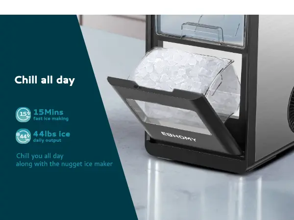 Product Introduction of EUHOMY Nugget Ice Maker Countertop, 35Lbs/24H&44Lbs/24H Pebble Ice Maker Machine, Self-Cleaning Pellet Ice Machine with Ice Scoop&basket, Sonic Countertop Ice Machine for Home/Kitchen/Office(Black) 1