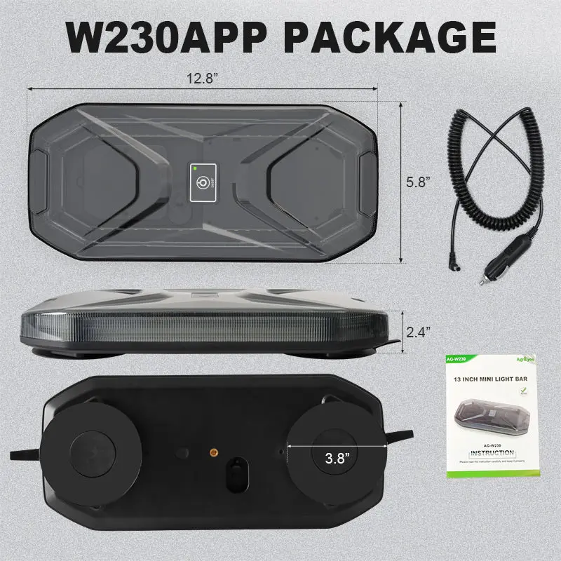 Product Introduction of AgriEyes W230B App Control Wireless Magnetic Strobe Light Bar for Trucks 1