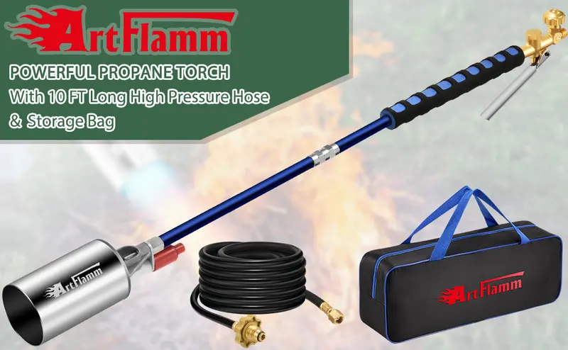 Product Introduction of ARTFLAMM Springtok Propane Torch Weed Burner Kit with Storage Bag, Weed Torch with 10 FT Hose, Self Igniter Weed Flame Torch for Fire Pit, Roofing 0