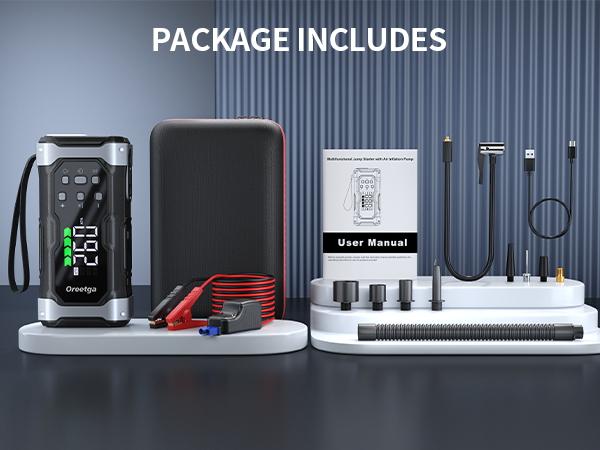 Product Introduction of 8000A Car Battery Jump Starter with Air Inflator/Deflator Compressor, 7 in 1 Portable Jumper Box Power Pack (12L Gas/10.0L Diesel) Combo Cordless Air Pump for Tire Inflator & Large LCD Screen Portable Car 0