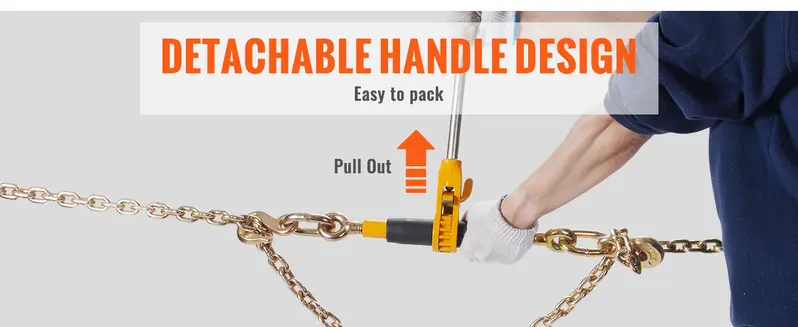Product Introduction of VEVOR Ratchet Chain Binder 2PCS, 3/8"-1/2" Heavy Duty Load Binders, with G80 Chains 12000 lbs Secure Load Limit, Labor-saving Anti-skid Handle, Tie Down Hauling Chain Binders for Flatbed Truck Trailer 8