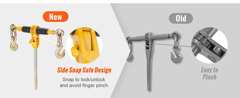 Product Introduction of VEVOR Ratchet Chain Binder 2PCS, 3/8"-1/2" Heavy Duty Load Binders, with G80 Chains 12000 lbs Secure Load Limit, Labor-saving Anti-skid Handle, Tie Down Hauling Chain Binders for Flatbed Truck Trailer 4