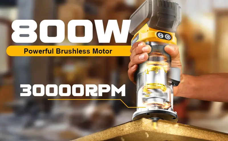 Product Introduction of 800W Cordless Compact Router for DeWalt 20V Battery, Battery NOT Included, 6 Variable Speeds Router Tool for Woodworking, 30,000 RPM Fixed Base Wood Router with Trim Router Bits, Edge & Roller Guide, Dust Hood FathersDayGift 5