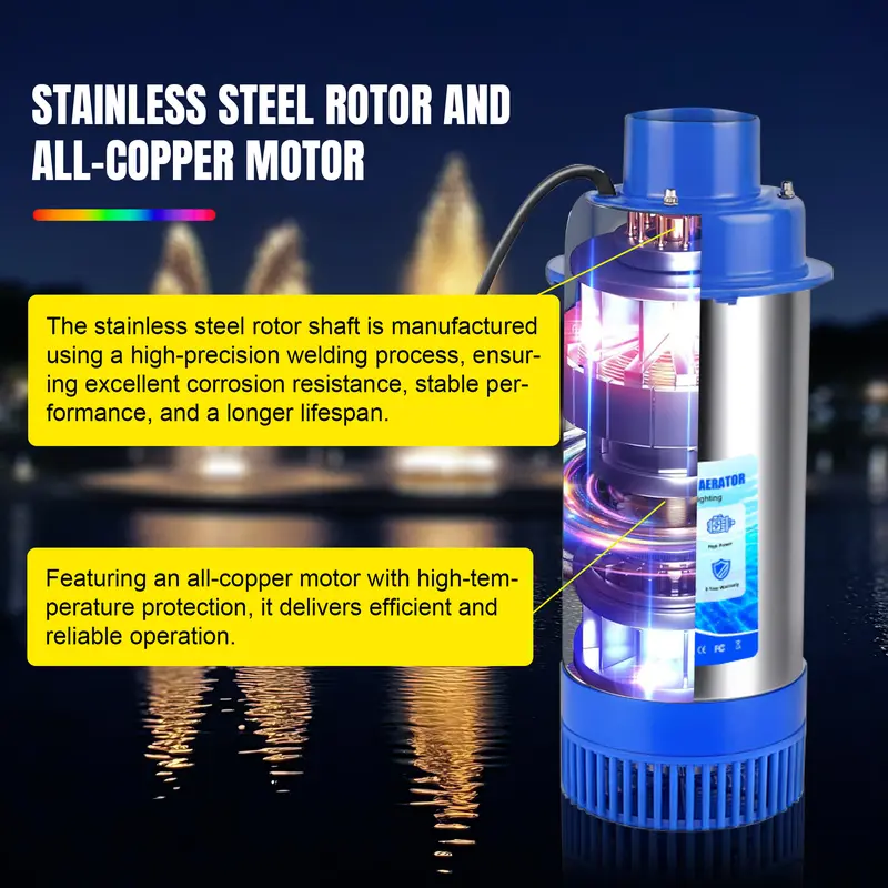 Product Introduction of Pond Fountain Aerator 750W, 1HP 15000 GPH Floating Aerating Pump with Stainless Steel Body, 120ft Power Cord & Multifunctional Timer for Small & Large Ponds & Lakes (120V) 8