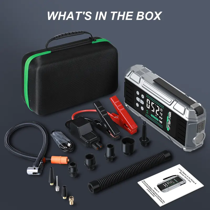 Product Introduction of [FathersDayGift] 10000A (All Gas, 12L Diesel) Portable Car Jump Starter with Air Compressor, Blower All-in-One, Fast Charging 65W Laptop Power Bank with 150PSI Tire Inflator,  Car Battery Jump Starter Multi-Function 11